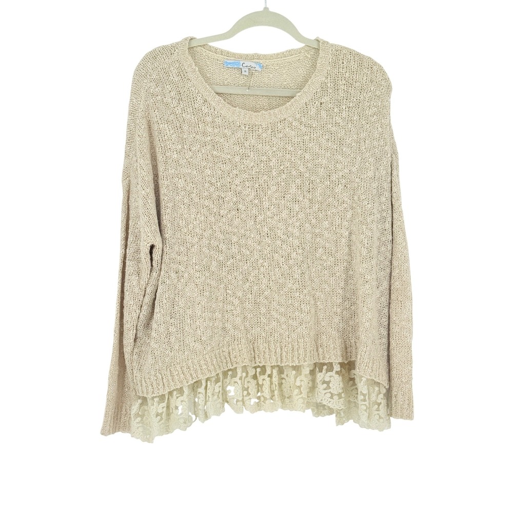 Y2k Fairy Lace Open Knit Oversized Sweater Cream Dainty Romantic Size M Cottage